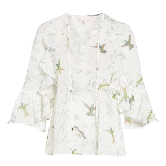 🔥LAST 1🔥NWT TED BAKER SHEER HUMMINGBIRD BLOUSE - Picture 4 of 9